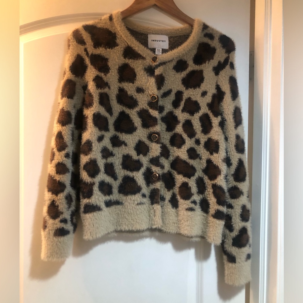 Leopard print button up sweater.